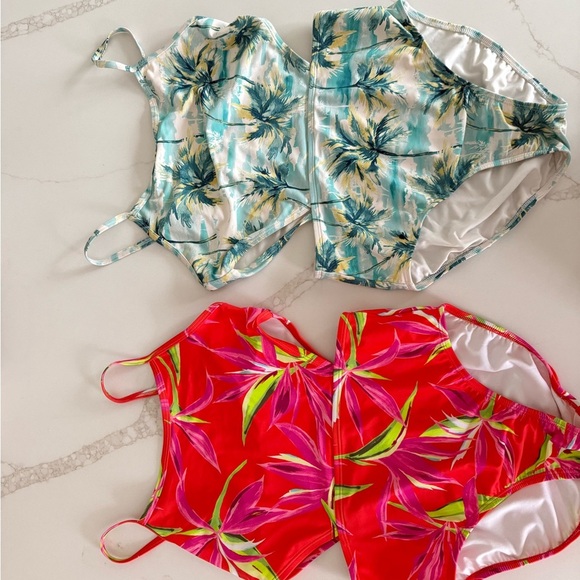 2 Old navy Tropical Kids Swim- one piece cut out. EUC size xl 14-16 - Picture 2 of 7